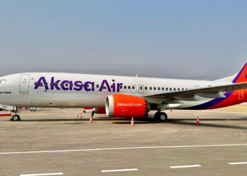Akasa Air on static display at Wings India 2026