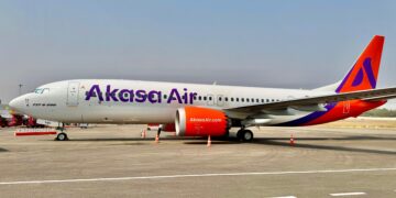 Akasa Air on static display at Wings India 2026