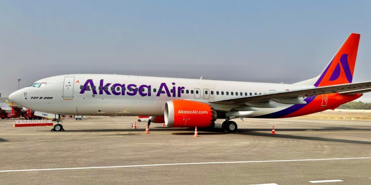Akasa Air on static display at Wings India 2026